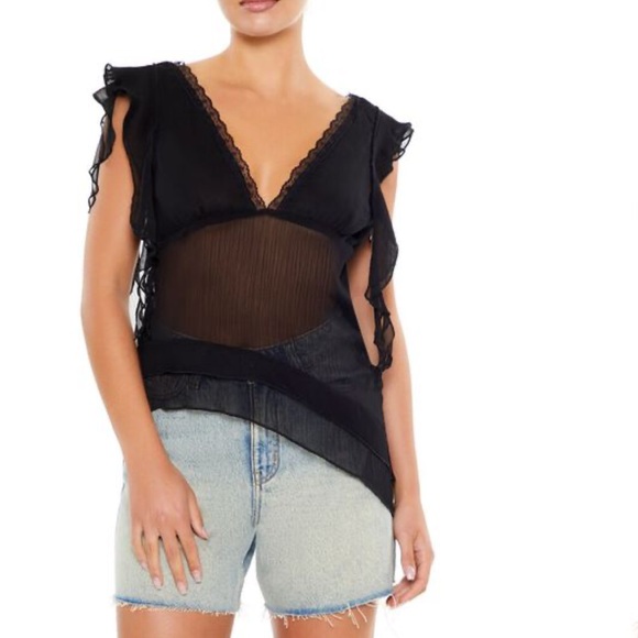 Lace-Trim Plunging Chiffon Top - Picture 6 of 7